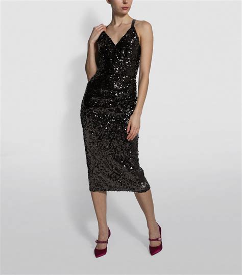 dolce gabbana fingers outfi|Midi dress with vertical sequin stripe embroidery.